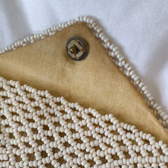 Antique 1930’s Flapper Handstrap Czech White Beaded Evening Purse Vintage Bag - Picture 12 of 16